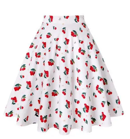 2021 Plus Size 50s Swing Women Skirt A Line High Waist Cotton Ladies Rockabilly School Casual Vintage Skirts Womens Falda Mujer
