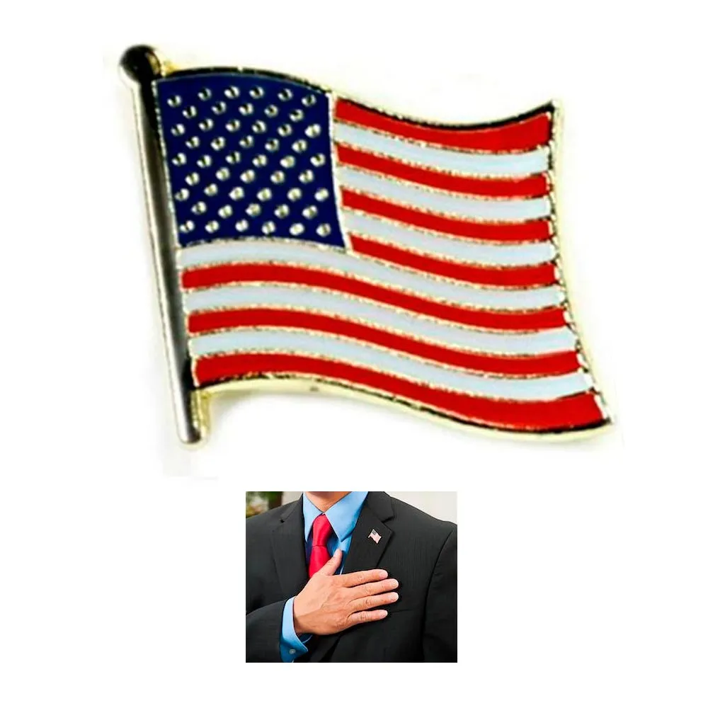 5 American Flag USA Lapel Pin Tie Tack United States Patriotic Badge Brooch Gold