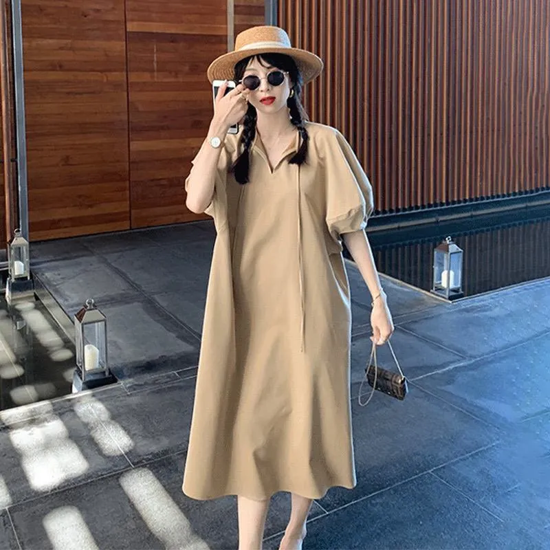 Anti-Aging Blue Plus Petite Loose Fit Casual Dress