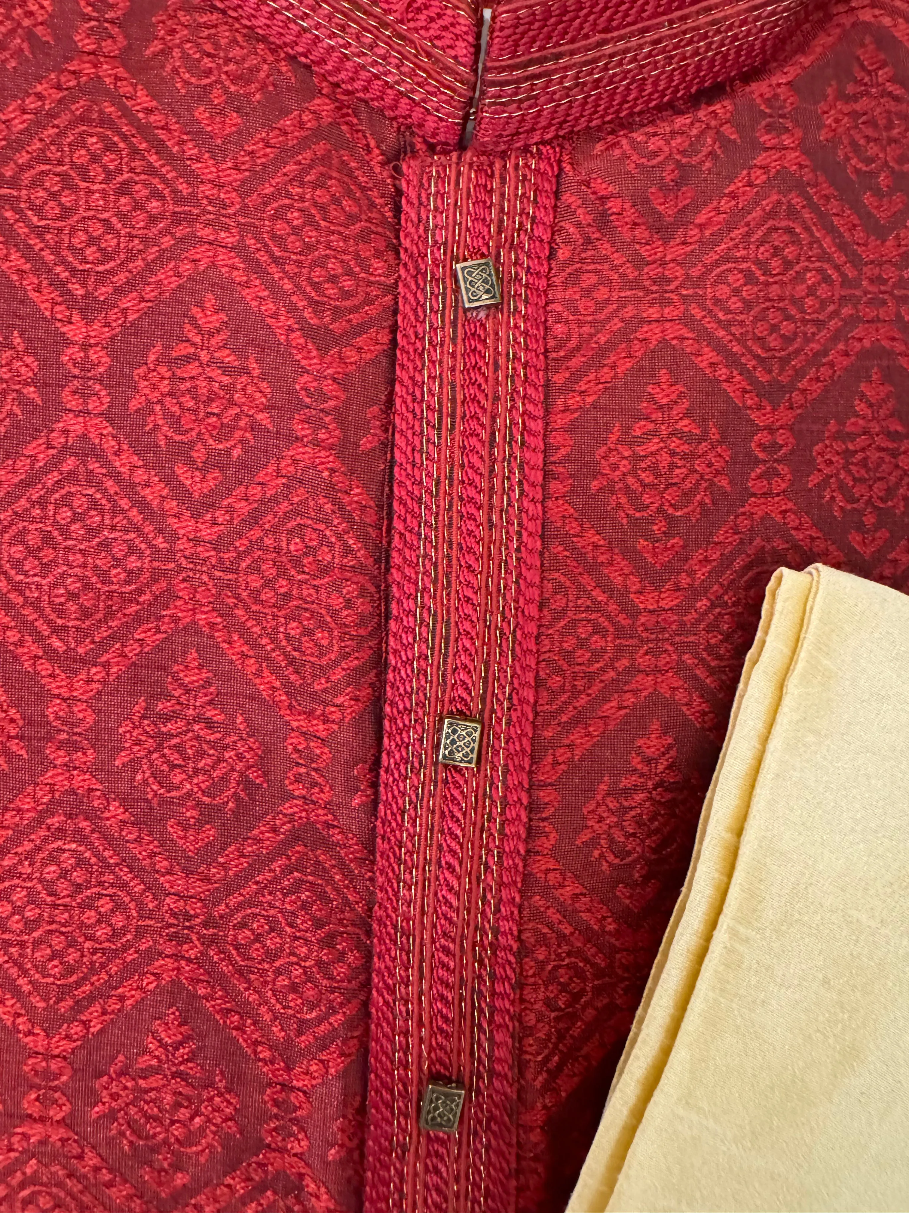 Beautiful Red Colored Jacquard Kurta Set For Men