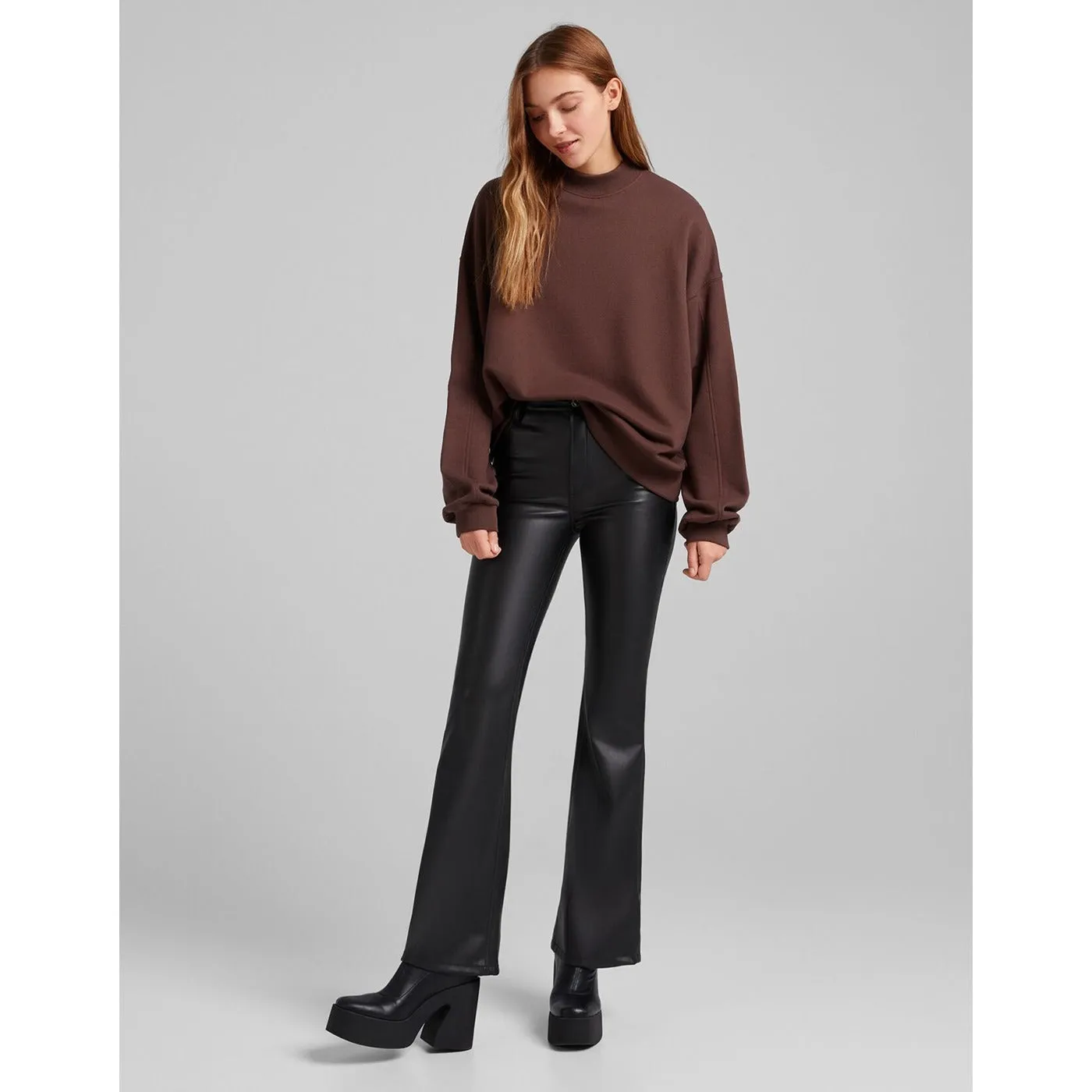 Brown High Neck Overszied Sweatshirt
