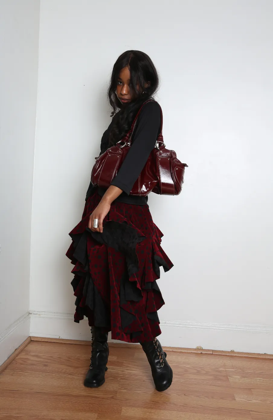 Comme des Garçons Comme des Garçons (CDGCDG) Ladies' Skirt - Black X Burgundy
