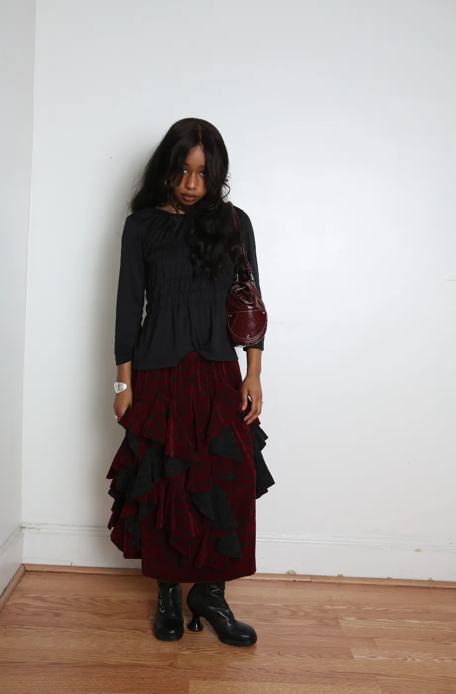 Comme des Garçons Comme des Garçons (CDGCDG) Ladies' Skirt - Black X Burgundy