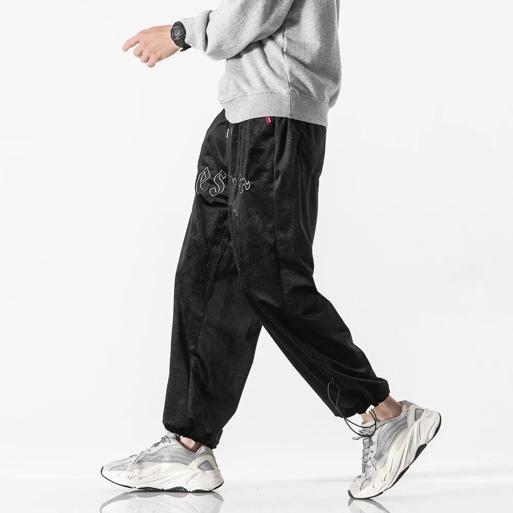 Embossed Velvet Ankle Banded Pants Men