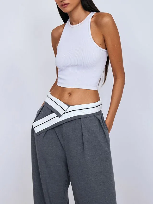 Fashion Versatile Wide Stitching Pants