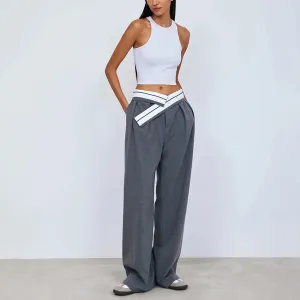 Fashion Versatile Wide Stitching Pants