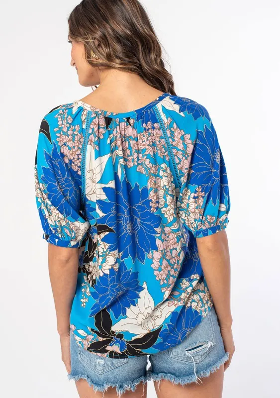 Floral Short Puff Sleeve Button Down Top