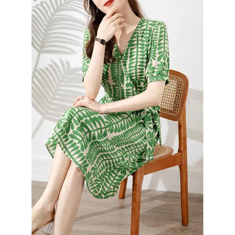French Style Floral Print Cinched Waist Tie-Up Daily Slimming Texture Dress
