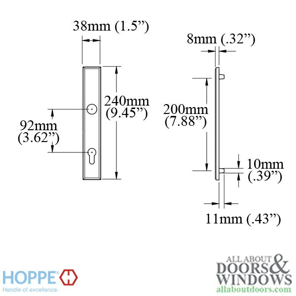 HOPPE Dallas Exterior Backplate M2161N for Active Handlesets - Dark Bronze Metallic