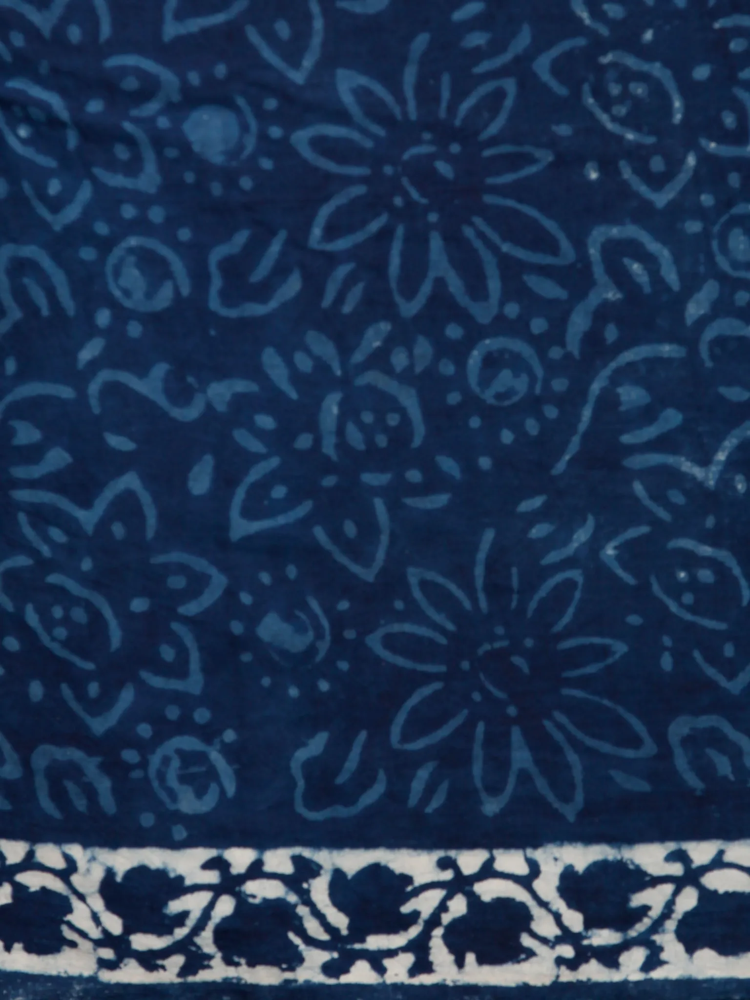 Indigo White Hand Block Printed Cotton Suit-Salwar Fabric With Chiffon Dupatta (Set of 3) - SU01HB377