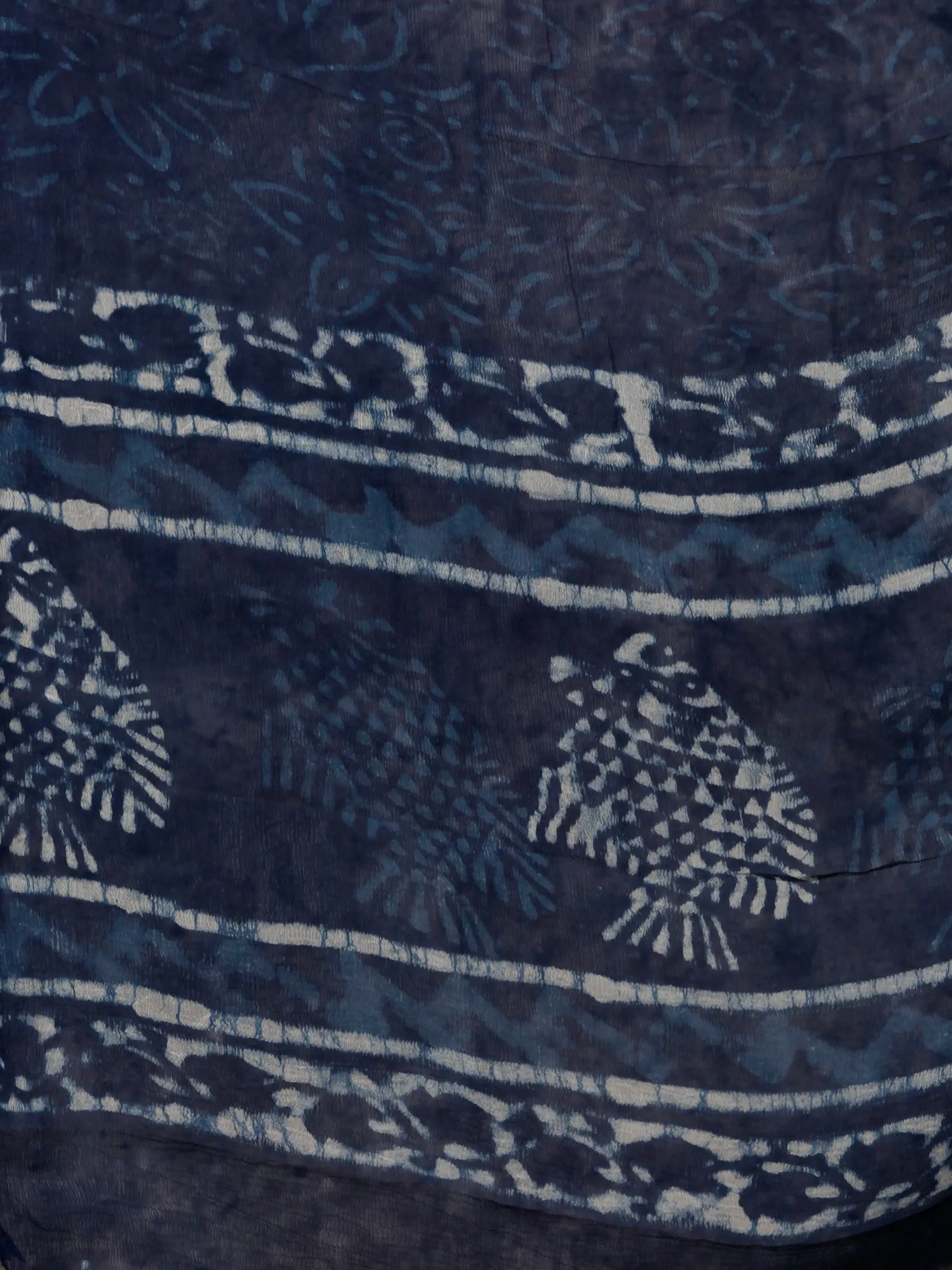 Indigo White Hand Block Printed Cotton Suit-Salwar Fabric With Chiffon Dupatta (Set of 3) - SU01HB377