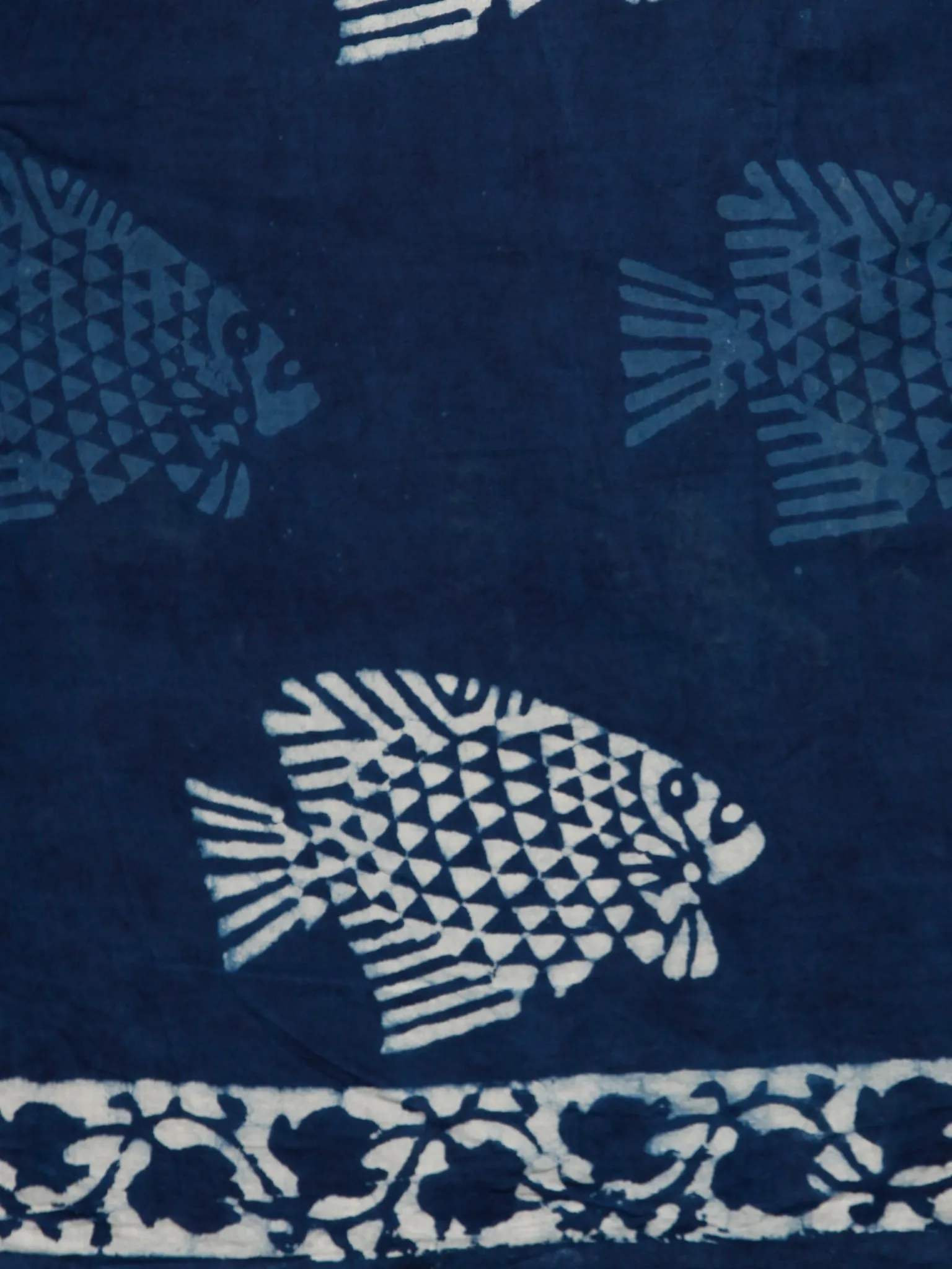Indigo White Hand Block Printed Cotton Suit-Salwar Fabric With Chiffon Dupatta (Set of 3) - SU01HB377