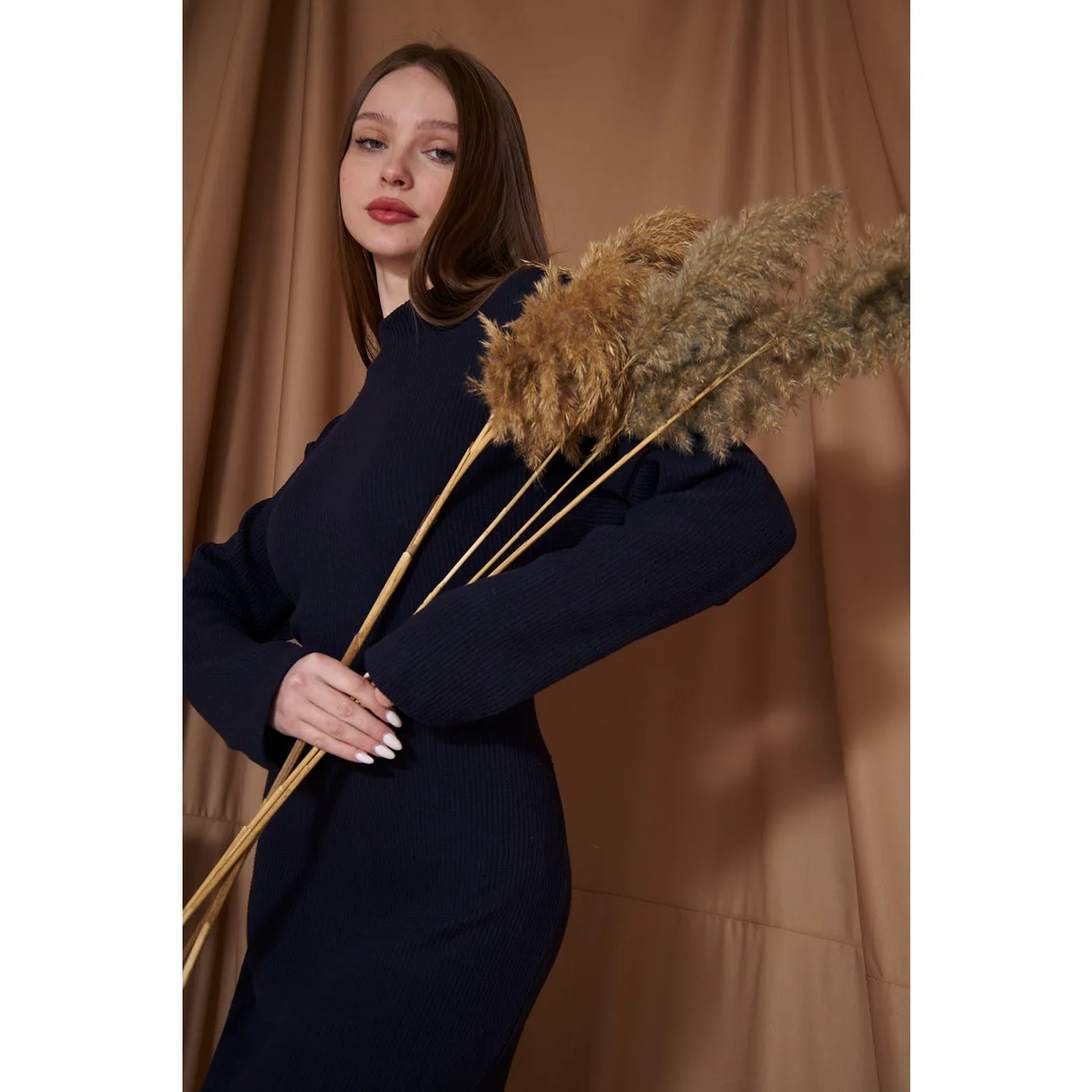 Navy Ribbed Long Dress