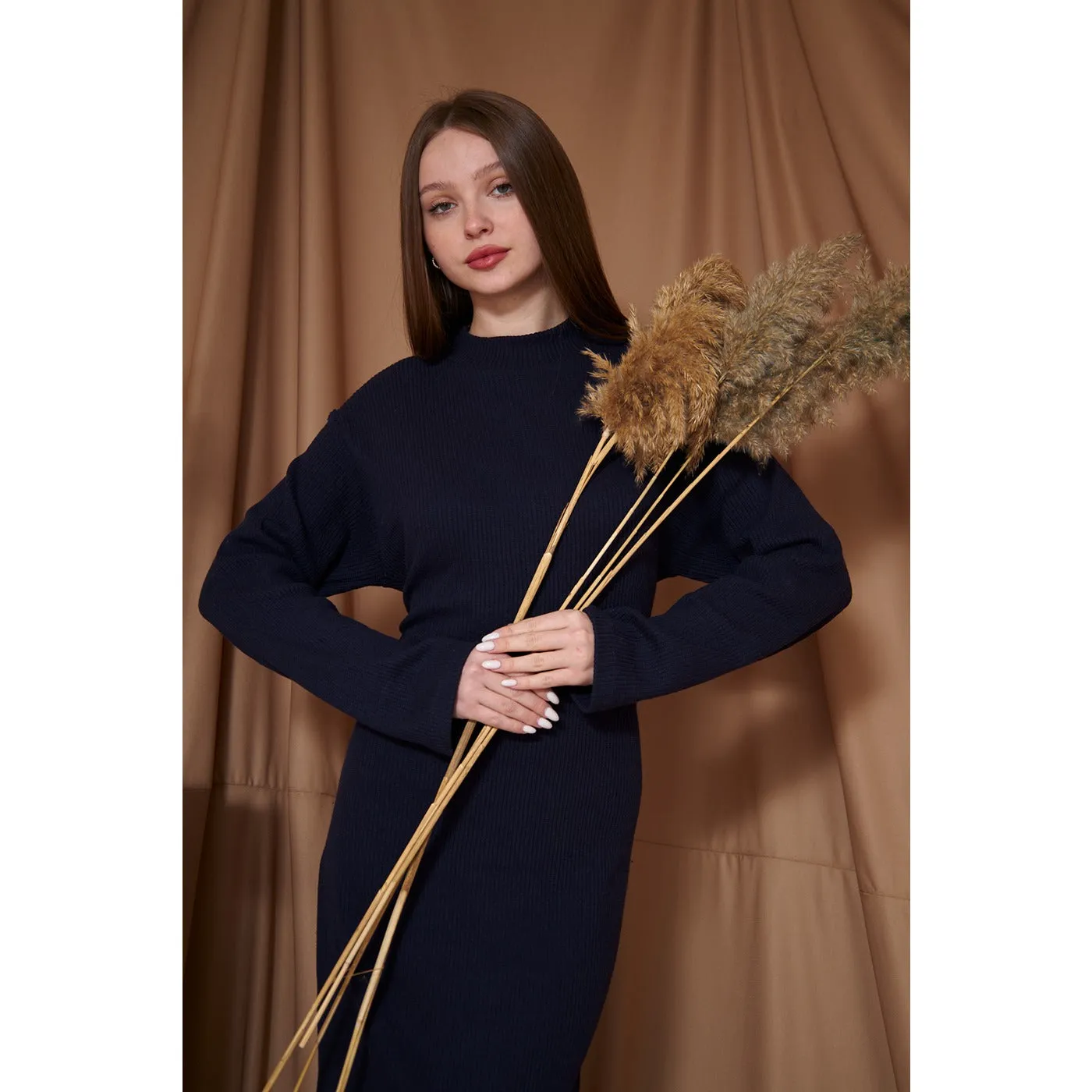 Navy Ribbed Long Dress