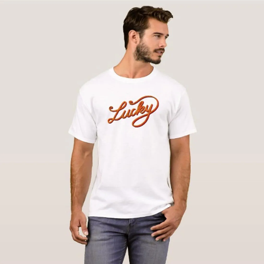 Nutcase Designer Round Neck Men's T-Shirt Wrinkle-Free Poly Cotton Tees - Lucky