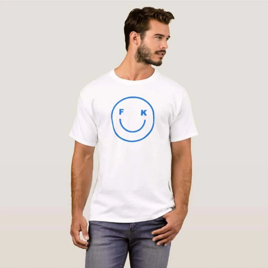 Nutcase Designer Round Neck Men's T-Shirt Wrinkle-Free Poly Cotton Tees - Smily