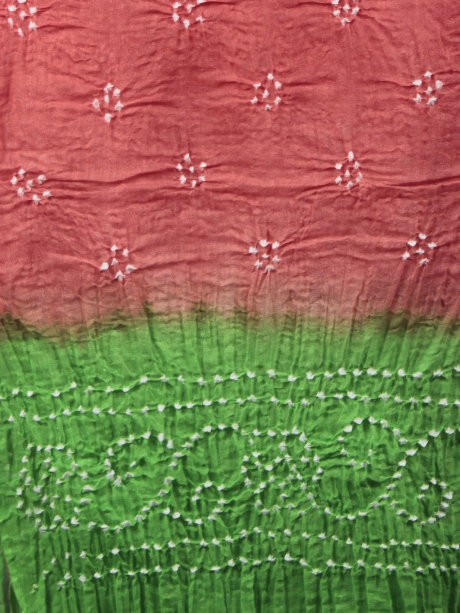 Pastel Green Red White Hand Tie & Dye Bandhej Suit Salwar Dupatta (Set of 3) With Hand Embroidery & Mirror Work - S16281250