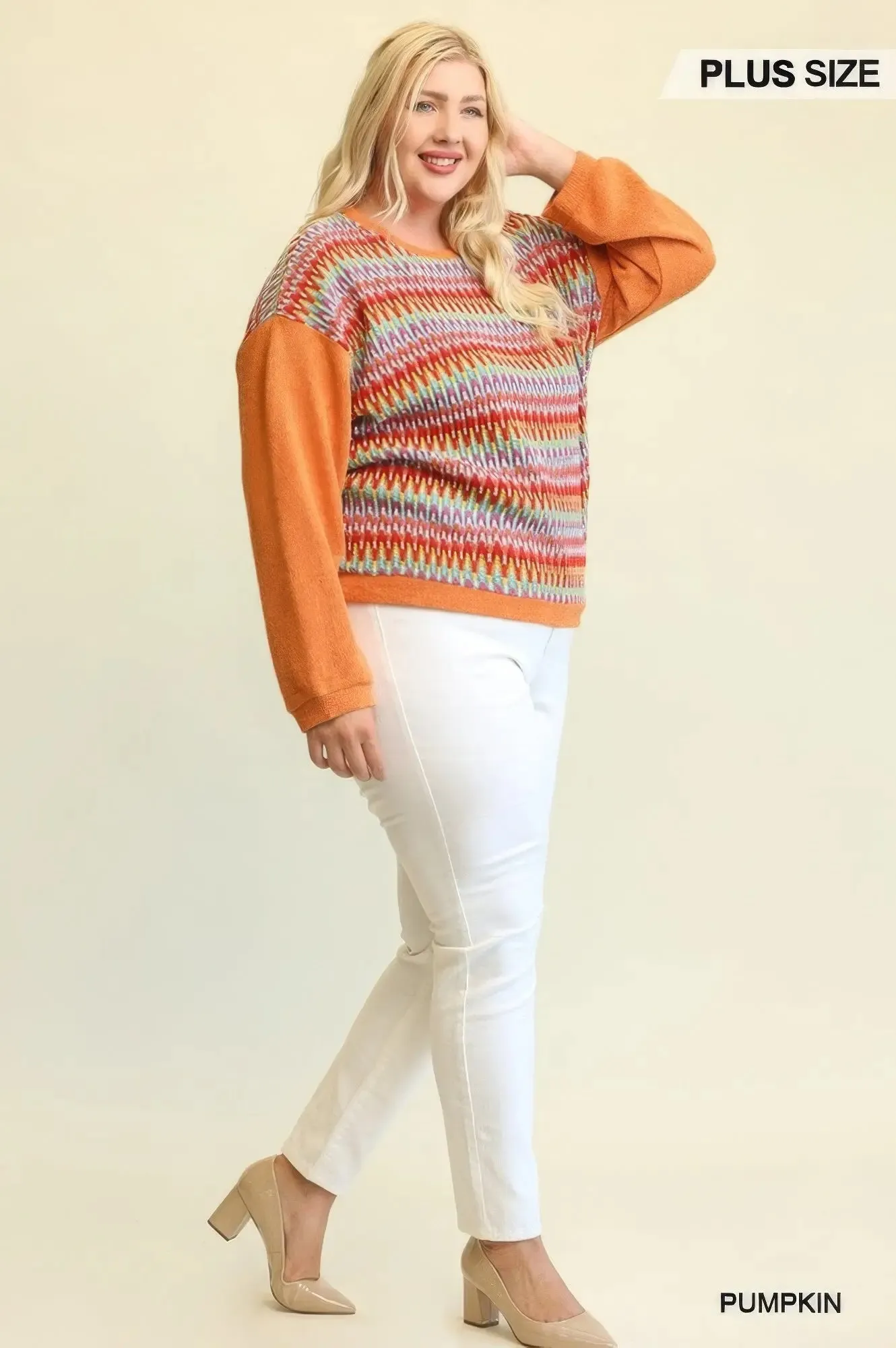 Pumpkin Novelty & Solid Knit Loose Top