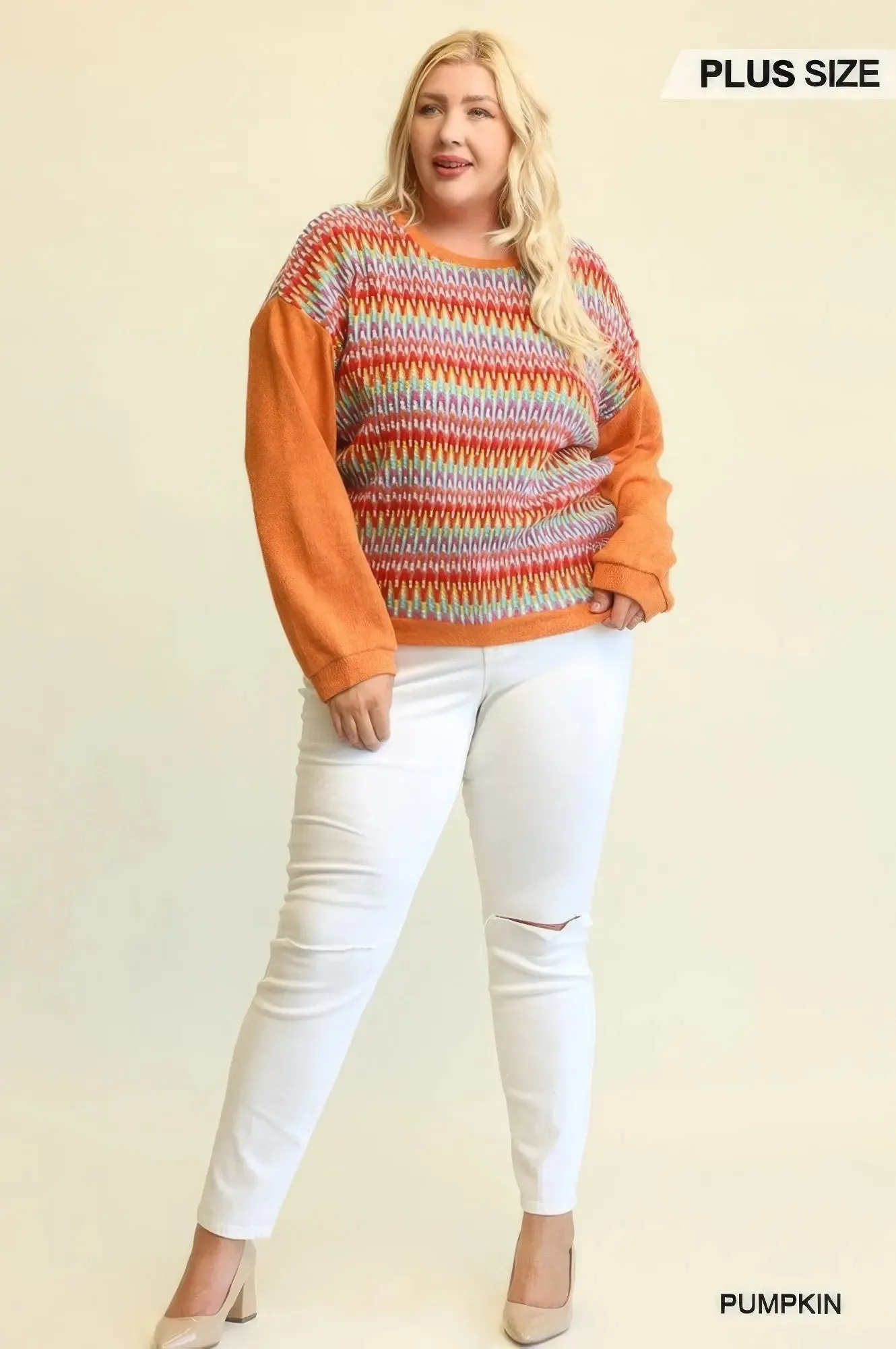 Pumpkin Novelty & Solid Knit Loose Top