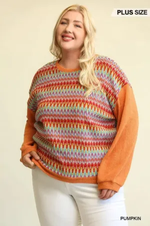 Pumpkin Novelty & Solid Knit Loose Top