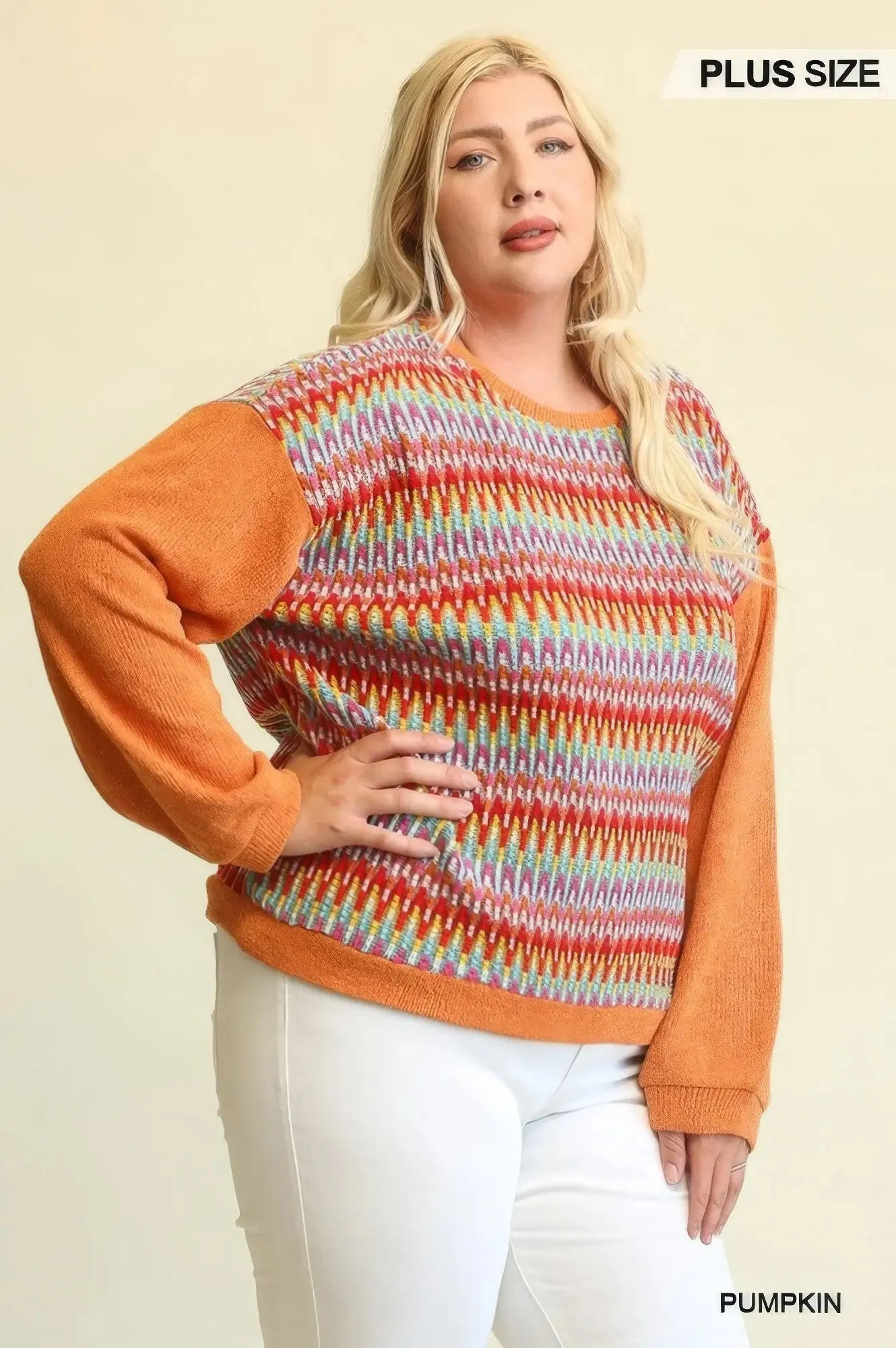 Pumpkin Novelty & Solid Knit Loose Top