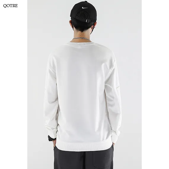 Round Neck Loose Fit Pocket Print Men's Sweatshirt
