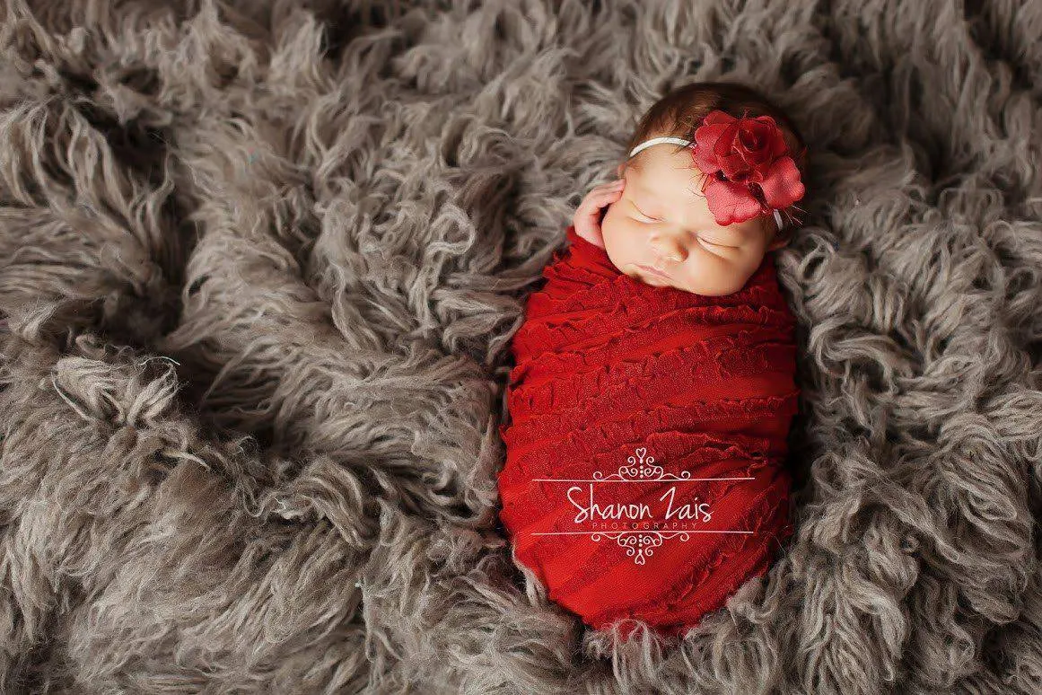 Ruffle Stretch Knit Wrap in Red