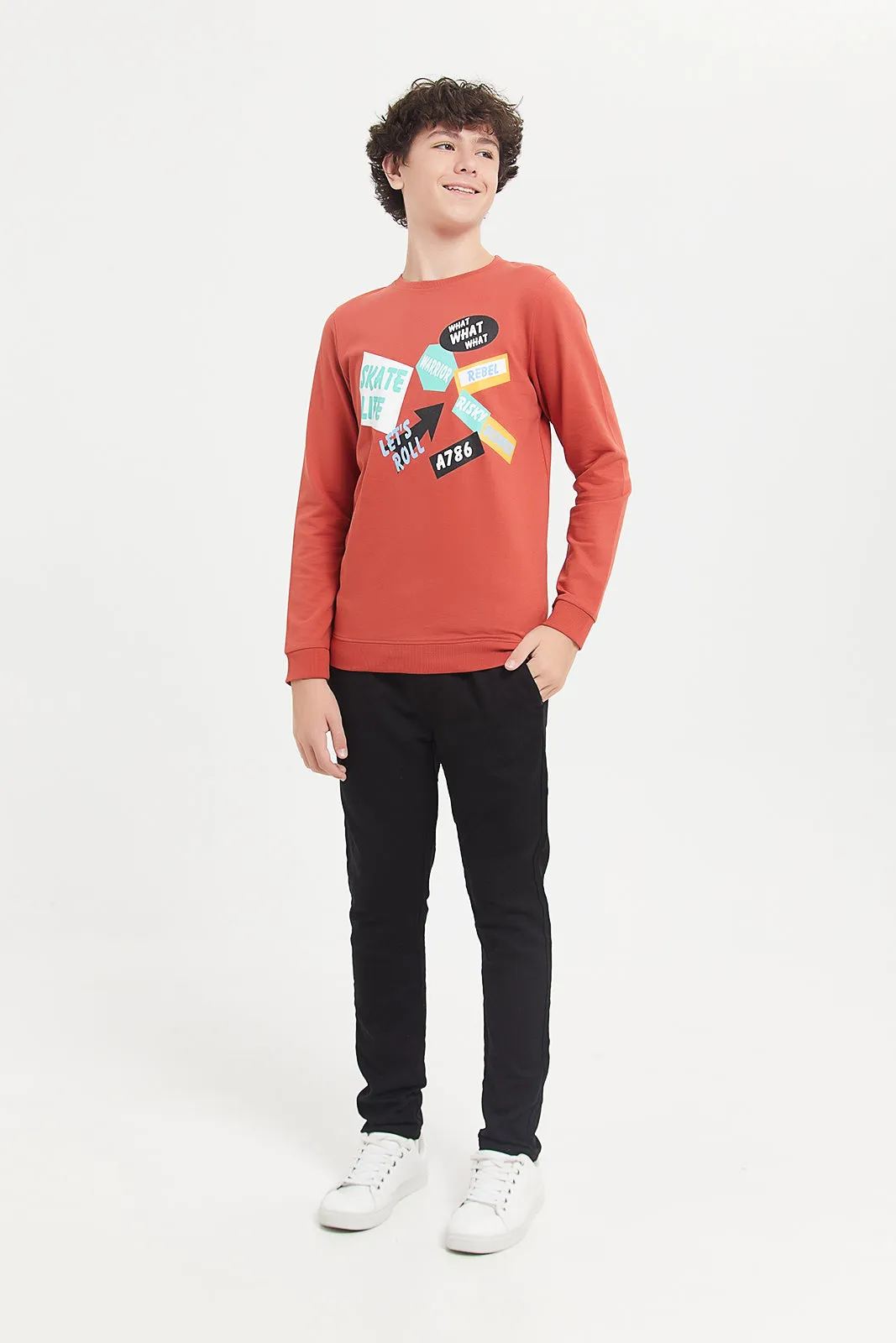 Senior Boys Coral Printed Sweatshirt