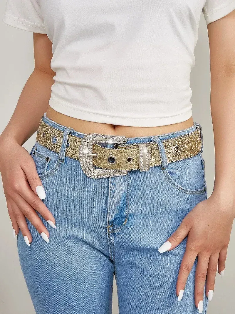 Y2K Punk Rhinestone & Sequin Belt