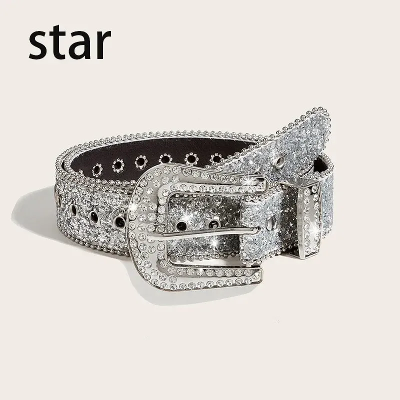 Y2K Punk Rhinestone & Sequin Belt