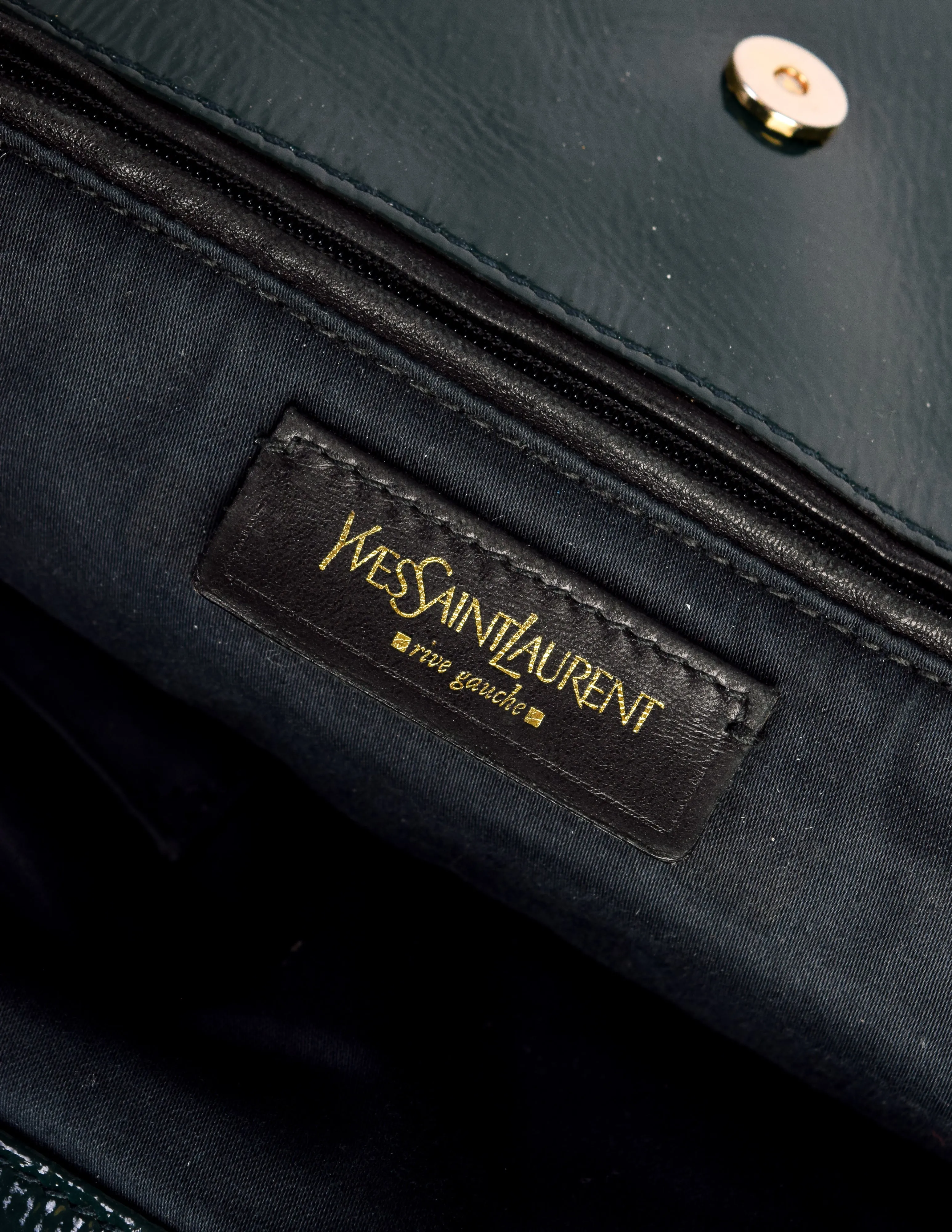 Yves Saint Laurent Vintage Dark Green Croc Embossed Patent Leather Metropolis Tribute Tote Bag
